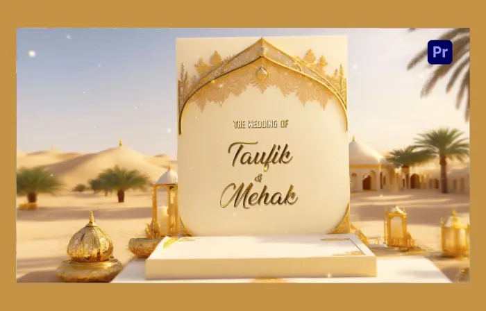 Exquisite 3D Golden Design Arabic Wedding Invitation Card Slideshow